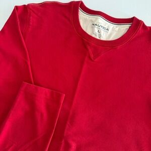 Nautica Mens Long Sleeve Shirt Crewneck - Sz‎ L - Red